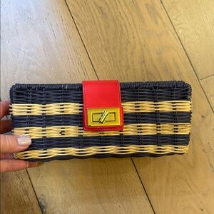 J. Crew Navy and Yellow Woven Clutch with Red Accent